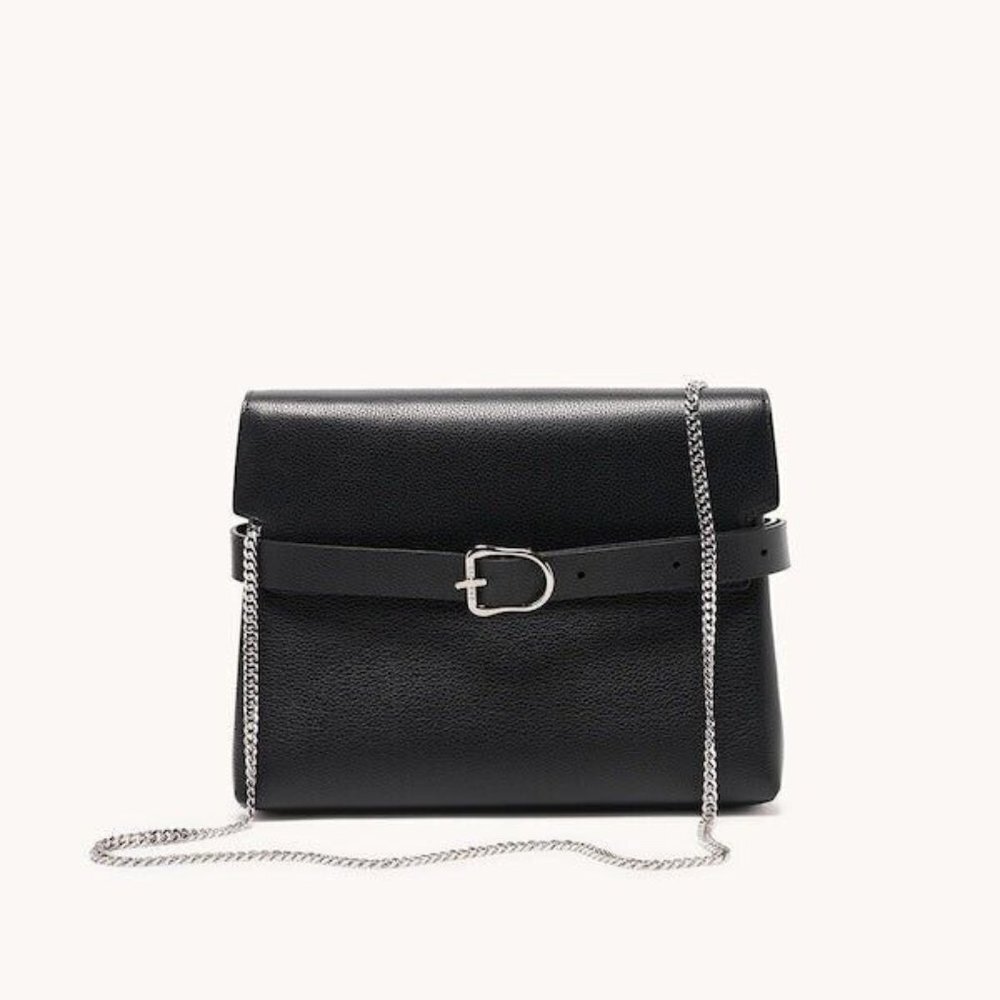 Senreve Women's Large Soft Black Cavalla Satchel Piccola Leather Crossbody Bag